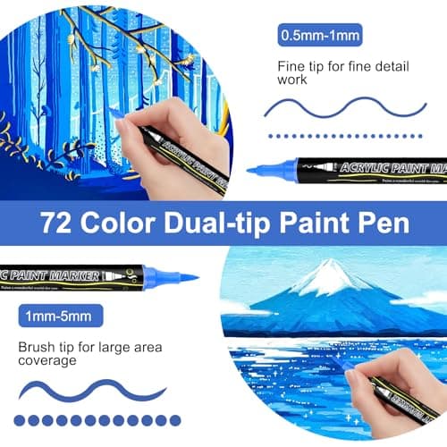 Funnasting Feutre Acrylique 60 Couleurs Double Pointe, Marqueur Peinture Acrylique Pinceau et Fin, Idéal pour Rochers, B