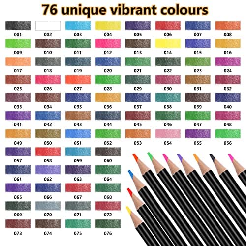NIETTY Crayon de Couleurs 76 Pieces pour Adultes et Enfants, Idéal pour Coloriage et Dessin professionnel, Set Crayon Wo