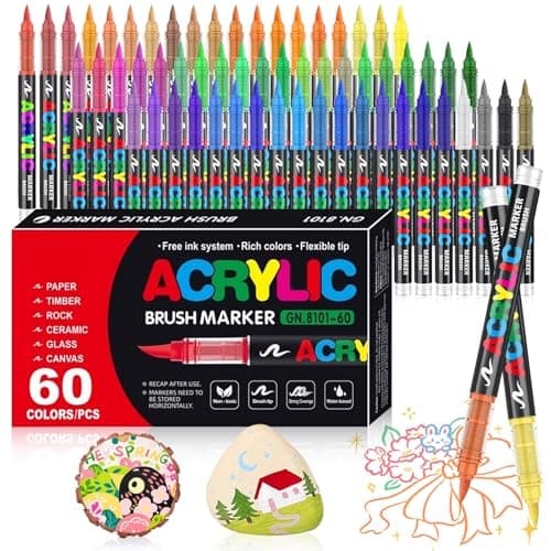 Feutre Acrylique WOGOPRO 120 Couleurs pour Calligraphie et Peinture sur Bois, Pierre, Toile et Céramique - Stylo Acrylic — 60 Couleurs