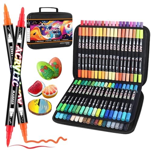 Feutre acrylique Sonlaryin 60 couleurs pour peinture, bricolage et toile, Marqueur acrylique Sonlaryin double pointe pou — 72 pièces 72 couleurs