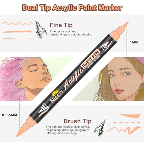 Feutres acryliques NICETY 32 couleurs double pointe pour peinture - Idéal pour adultes (peau) - 0.5 à 5 mm