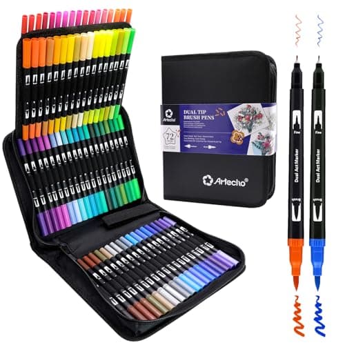 Feutres aquarellables Artecho pour adultes, 72 couleurs double pointe, idéal pour dessin, calligraphie et doodling