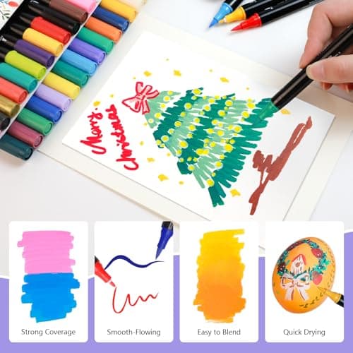 Artecho feutres acryliques 48 couleurs résistant à l'eau, 0.5-5mm Dual Tip Marker pour rock painting, verre et papier, i