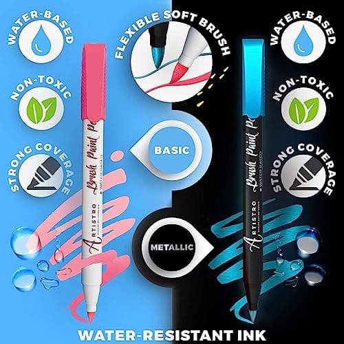 Markers à aquarelles Wacom, 16 Couleurs, Parfaits pour Calligraphie et Scrapbooking, Set Éveil Artistique, Noir et Blanc