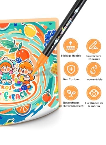 AEDAGA 60 Couleurs Feutre Acrylique pour Artistes et Enfants, Marqueur Acrylique Double Pointe avec Pinceau et Pointe Fi