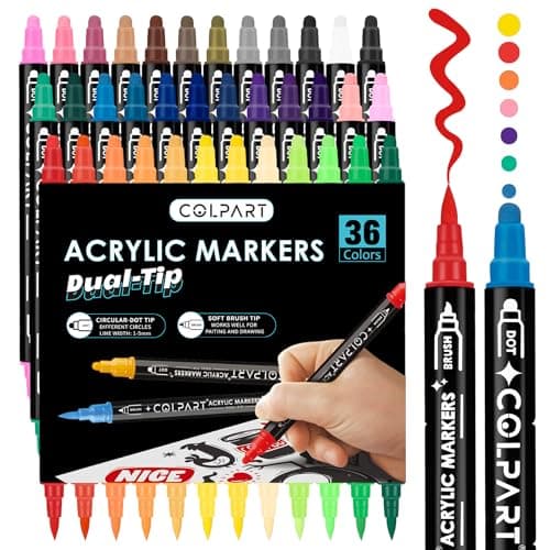 Marque Acrylic Paint Markers Colpart 36 Feutres à Double Pointe pour Peindre sur Roche, Bois et Toile - Materiaux Artist