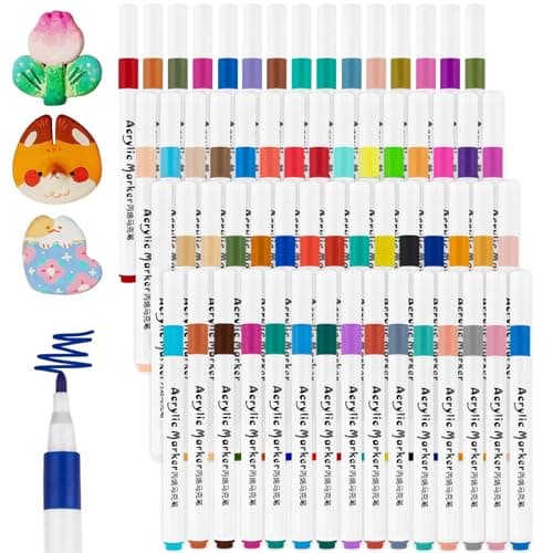 Marqueurs Acryliques Pointe Fine pour Bois Plastique Verre Ceramique Galets - 60 Couleurs Peinture Acrylique Pinceau Fin
