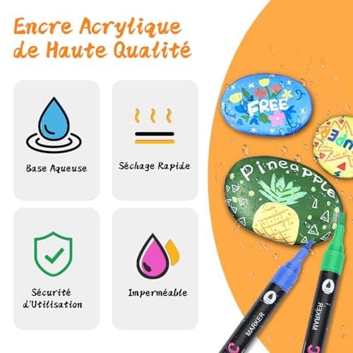AEDAGA Feutres Acrylique 72 Couleurs, 36 Stylos Marqueur Pour Enfants Et Adultes, Acrylic Marker Pour Décoration De Toil