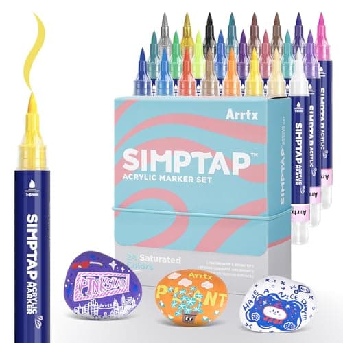 Marques Arrtx Simptap Top Valve Action Lot de 48 marqueurs acryliques pour peinture sur pierres | Étampes d'oeufs de Pâq — Simptap 24 couleurs