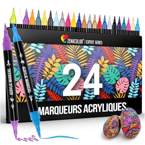 Feutres Acrylique Zenacolor Double Pointe 24 Couleurs Œuvres d'Art Surfaces Diverses
