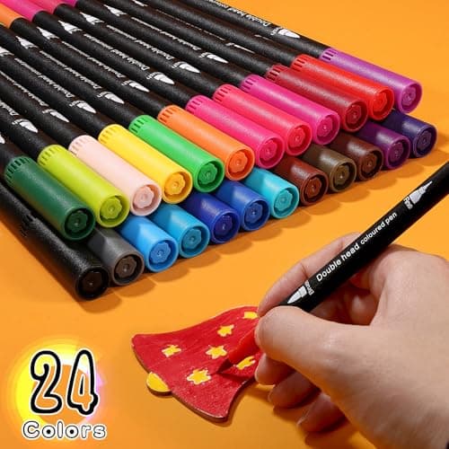 Zéawavsl feutres acrylique 24 pièces, épais (2mm) et fins (0.4mm), pour calligraphie, lettrage à la main, bullet journal