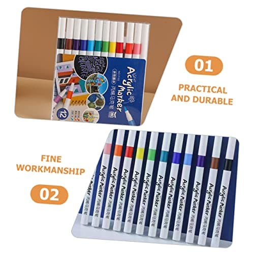 DIYEAH Marqueurs de peinture acrylique multifonctions colorés pour dessin et écriture portables 12 pièces