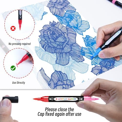 Feutres acryliques 72 couleurs TBC, 36 pièces pointe double Marqueurs peinture acrylique