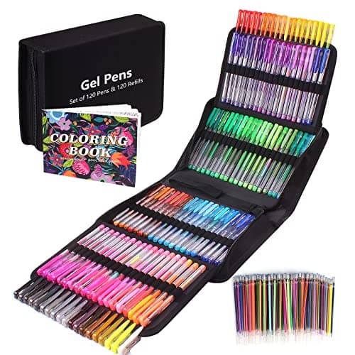 Gunsamg Stylo Gel Coloriage 240 Pièces, 120 Recharges Pailletées pour Enfants, Idéaux pour Livre de Coloriage et Dessin