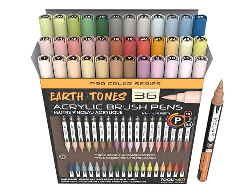 Lot de 36 marqueurs acryliques souple 1-7 mm non toxiques pour lettrage et art — Naturelles