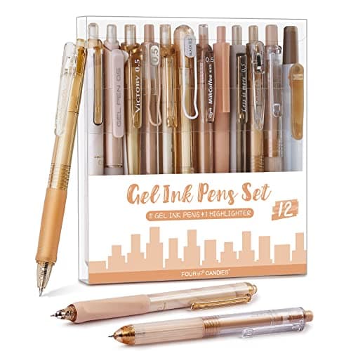 Four Candies Bleuet Crayon Set Neutral 11 Bons_feuillets et 1 Marcador, Pointe Fine Rétrogérez 0.5mm, Stylets Adhésifs M — Marron
