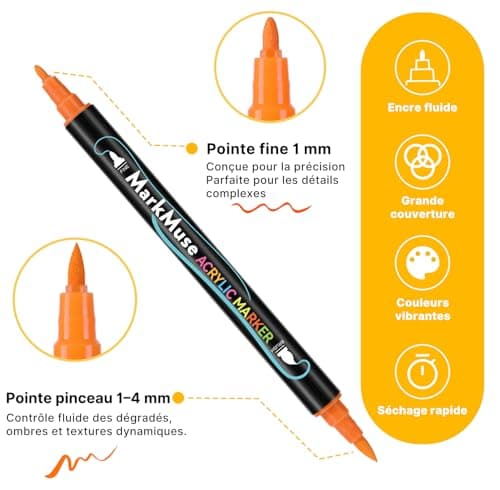 MarkMuse 72 Couleurs Feutre Acrylique, Excellents Stylos Acryliques à Pointe Pinceau pour le Coloriage Adulte, Idéaux po