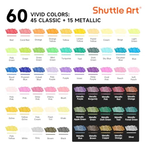 Feutre acrylique Shuttle Art 60 couleurs pour calligraphie et bricolage, Marqueurs sur céramique, toile et plastique - G