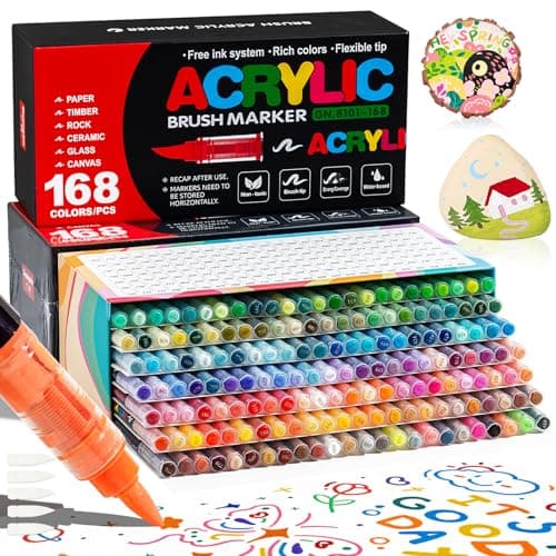 Feutre Acrylique WOGOPRO 120 Couleurs pour Calligraphie et Peinture sur Bois, Pierre, Toile et Céramique - Stylo Acrylic — 168 Couleurs