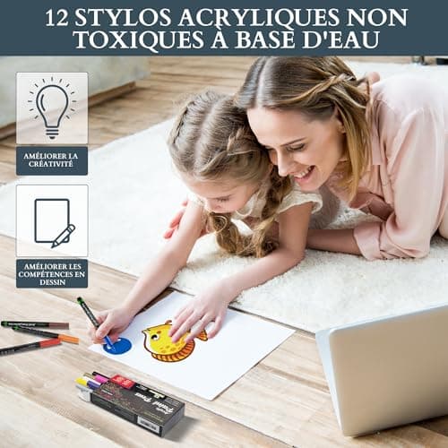 MHSEcoFriendly Lot de 12 stylos acryliques non toxiques à pointe fine 0,7 mm pour peinture sur roche, pierre, galets, ve