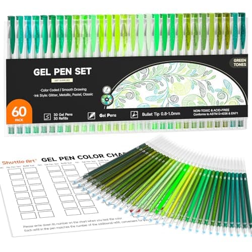 Stylos Pailletés Shuttle Art 80 Pièces pour Adultes et Enfants - Global Recycled Standard — Lot de 60 tons verts