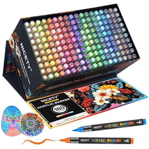 Marqueurs acryliques NICETY 180 Couleurs – Pour Adultes – Pointe 1-6mm – Peinture sur Pierre, Bois, Verre, Céramique – S