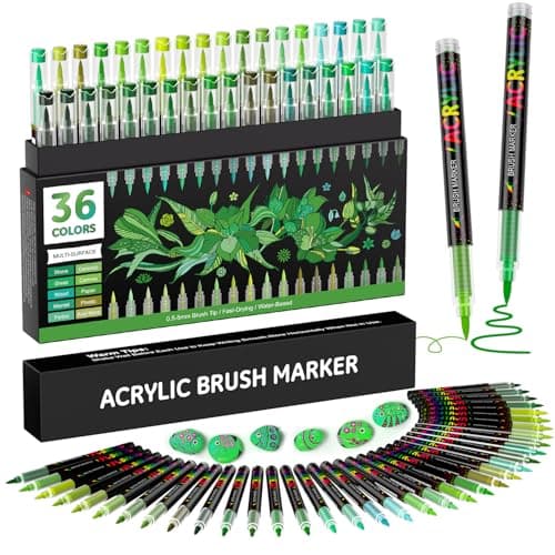 TrendGate Acrylique Brun Feutre 36 Couleurs Marqueur Multisurface Verre Papier Bois Céramique Metallique Textile Oeuf — vert une