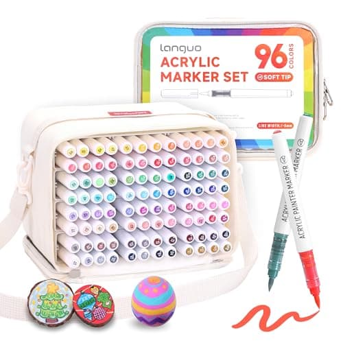 Languo Lot de 96 marqueurs acryliques pointe pinceau souple pour tout usage créatif, doux et durable, sac de marqueurs i