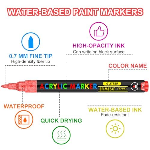 Set Efimeso de marqueurs acryliques 120 couleurs pour peinture sur rocaille, céramique, pierre, verre, bois et métal - P