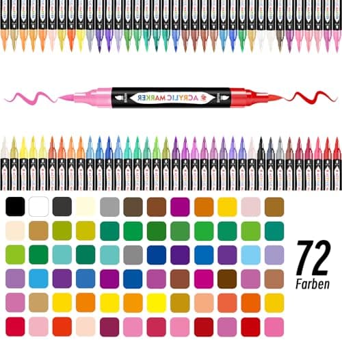 Feutres acryliques 72 couleurs TBC, 36 pièces pointe double Marqueurs peinture acrylique