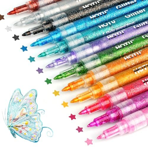 HOTU Feutres À Paillettes Imperméables 12 Marqueurs Acryliques Pour Art Sur Pierre, Céramique, Bois, Tissu, Scrapbooking