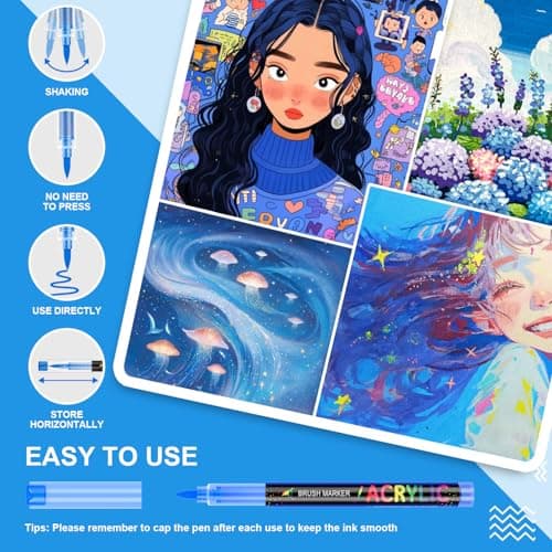 Marqueur acrylique Sonlary 36 couleurs, pinceau inclus, pour tout support - Bleu