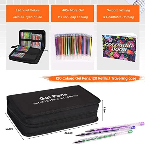 Gunsamg Stylo Gel Coloriage 240 Pièces, 120 Recharges Pailletées pour Enfants, Idéaux pour Livre de Coloriage et Dessin