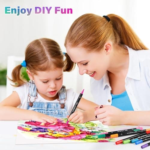 Diboniur 24 Couleurs Feutre Acrylique pour Adulte, Stylo Feutre Aquarelle Double Pointe Fine, Acrylic Marker pour Colori