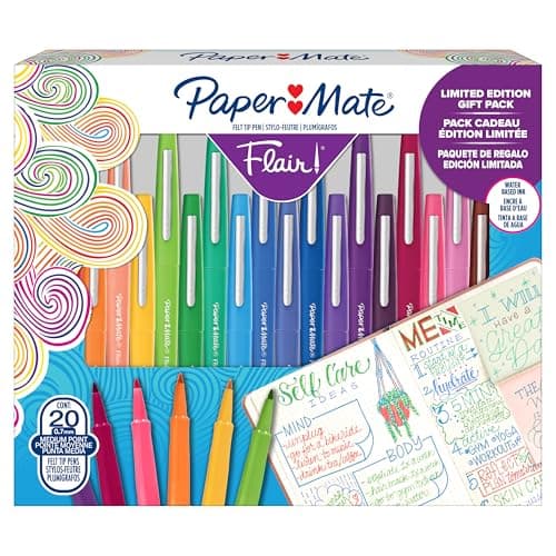 Paper Mate Flair Pen Dual Tip Ballpoint Pen Refillable Mechanical Pencil with Retro Design - BL8 PEA, Smudge-Proof Writi — Gift Box
