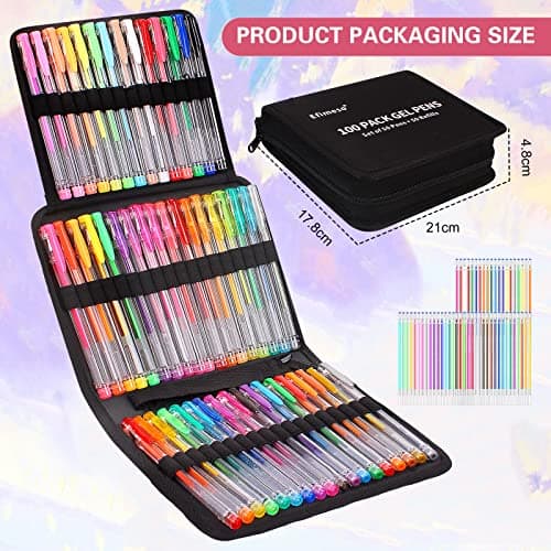 Efimeso 100 packs de stylos gel pour adultes et enfants | 50 feutres stylus paillettes et 50 recharges dans un étui à fe