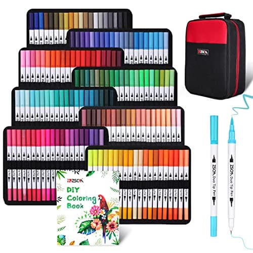 Pinceau à double pointe ZSCM, 160 couleurs permanents pour coloriage et calligraphie.