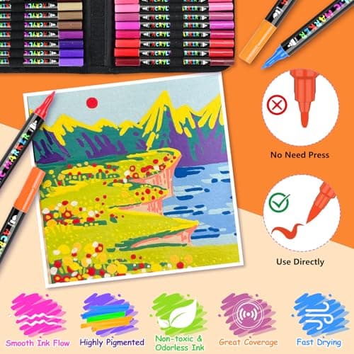 IVSUN Acrylique Marqueur pour Pierre Bois Toile - Peinture Stylo Pointe Fine & Pinceau Multicouleur pour Artisanat DIY