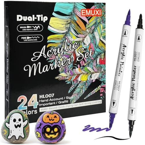 IBOPUXIU Feutres Acryliques Double Pointe 24 Couleurs Marqueurs pour Divers Users et Scènes - Peinture sur Verre, Bois,