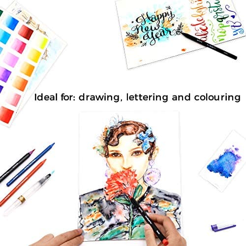MONT MARTE Feutres Coloriage 24 Brush Pens Peinture à eau Idéal pour Dessin et Calligraphie