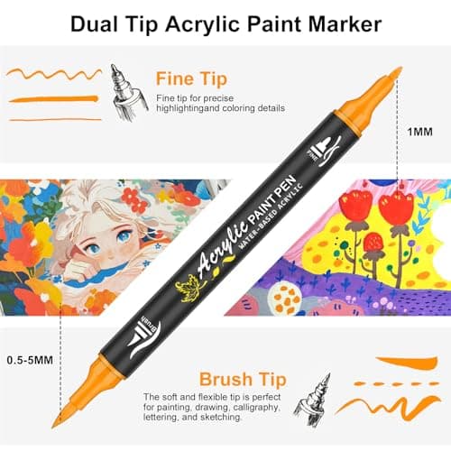 NICETY Marqueur Peinture Acrylique 128 Pcs - Peinture Stylo Acrylique pour Bois, Toile, Verre, Céramique - Double Pointe