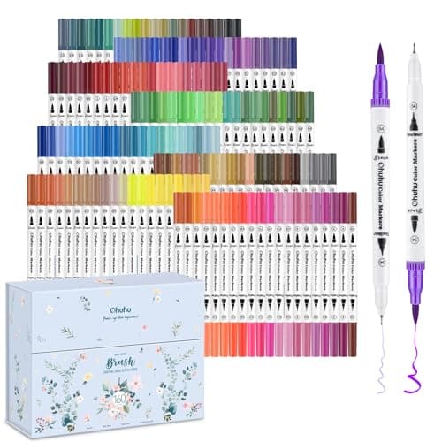 Ohuhu 160 Feutres de Couleur pour Adultes - Aquarelle et Double Pointe Fine et Pinceau pour Calligraphie et Mandala, Mau