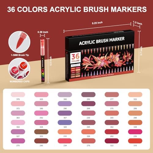 TrendGate Feutre Acrylique 36 Couleurs - Couleur Rouge pour Artisans et artistes en Quête de Polyvalence sur Papier, Ver