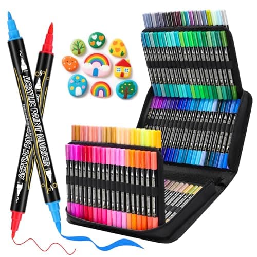 Tongfushop markers acryliques 84 couleurs pour adultes, marqueurs acryliques à double pointe, peinture acrylique pour pi — 120 Couleurs
