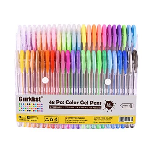 Gurkkst Ensemble de 48 Stylos à Encre Gel de Couleur Gel Paillettespour Adultes - Peinture, Écriture et Coloriage - 12 M
