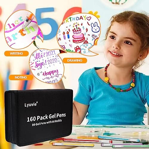 Stylo Gel Paillette Lyuvie 160 pour Enfants et Adultes, Stylo Paillette avec 80 Couleurs et 80 Recharges, Artisanat et S