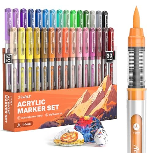 JusArt Acrylique à Pointe Pinceau 30 Couleurs Vibrantes Pour Artisanat DIY À Base d’Eau Étanche Sans Bavure