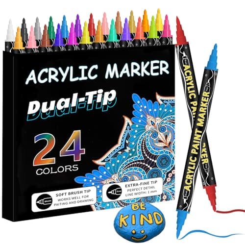 Marqueurs acryliques imperméables CNMTCCO - Multimarqueur pour pierres et bois - Collection de 24 couleurs - Double poin