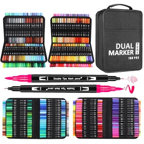 GPLMQ 168 Couleurs Feutres Coloriage Adultes Enfants - Dessin Manga Calligraphie Scrapbooking Cadeau Double Pointe Feutr