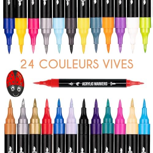 Feutres Acrylique Zenacolor Double Pointe 24 Couleurs Œuvres d'Art Surfaces Diverses